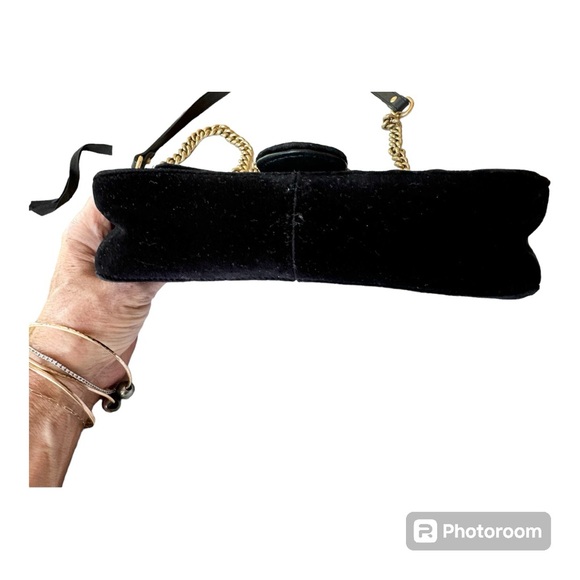 Authentic Gucci Velvet Matelasse Mini GG Marmont Shoulder Bag Black - Picture 7 of 12